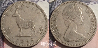 Родезия 2,5 шиллинга (25 центов) 1964 года, 14 гр., KM# 4