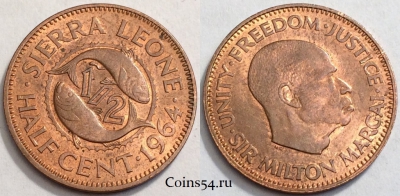 Сьерра-Леоне 1/2 цента 1964 года, KM# 16, 71-052b