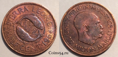 Сьерра-Леоне 1/2 цента 1964, см. сост., 85-014b