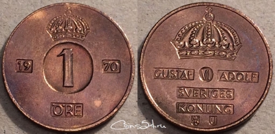 Швеция 1 эре 1970 года, 87-011a