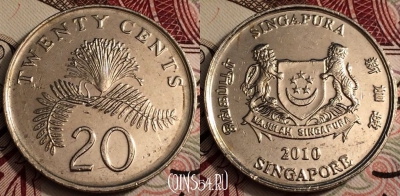Сингапур 20 центов 2010 года, KM# 101, 066-020a