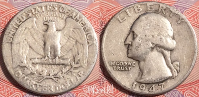 США 25 центов (квотер) 1947 года, Серебро, Ag, KM# 164,