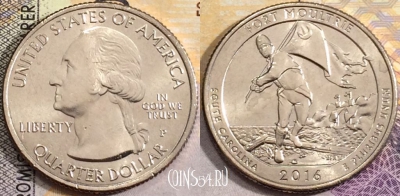 США 25 центов (квотер) 2016 года P, Форт Молтри, UNC, 156-123