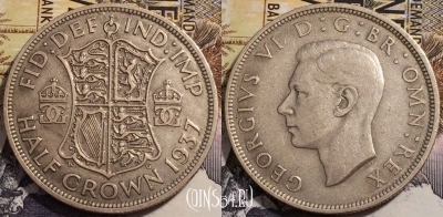 Великобритания 1/2 кроны 1937 года, Ag, KM# 856, 233-098