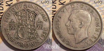 Великобритания 1/2 кроны 1938 года, Ag, KM# 856, 204-096