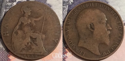 Великобритания 1/2 пенни 1909 года, KM# 793, 170-045