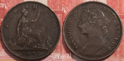 Великобритания 1 фартинг 1891 года, KM# 753, 250-037