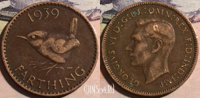 Великобритания 1 фартинг 1939 года, KM# 843, a067-018