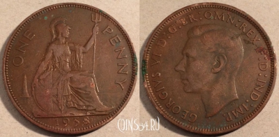 Великобритания 1 пенни 1938 года, KM# 845, 111-047