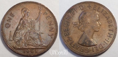 Великобритания 1 пенни 1963 года, KM# 897, 82-016b