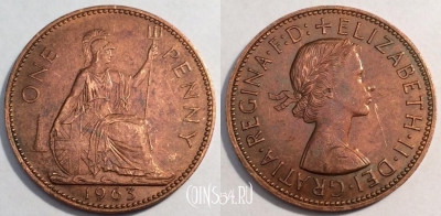 Великобритания 1 пенни 1963 года, см. сост., 85-015b
