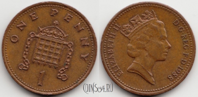 Великобритания 1 пенни 1988 года, KM# 935, 055-002