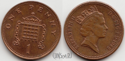 Великобритания 1 пенни 1988 года, KM# 935, 055-003