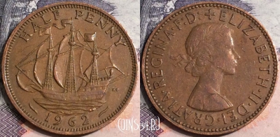 Великобритания 1/2 пенни 1962 года, KM# 896, a075-079
