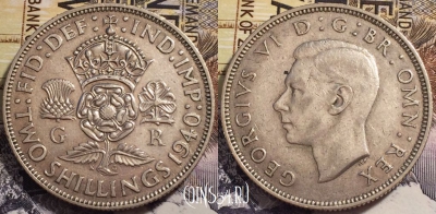 Великобритания 2 шиллинга (флорин) 1940 года, Ag, KM# 855,