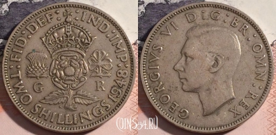 Великобритания 2 шиллинга 1948 года, KM# 865, a063-090