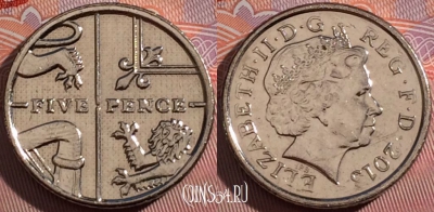 Великобритания 5 пенсов 2013 года, KM# 1109d, a158-115
