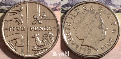 Великобритания 5 пенсов 2014 года, KM# 1109d, a067-050