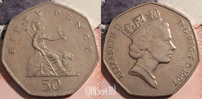 Великобритания 50 пенсов 1997 года, KM# 940.2, a063-092