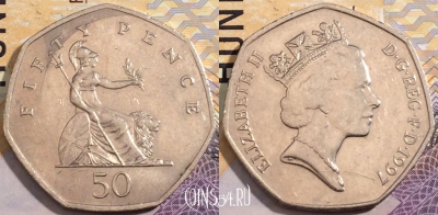 Великобритания 50 пенсов 1997 года, KM# 940.2, a120-035