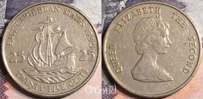 Восточные Карибы 25 центов 1995 года, KM# 14, a075-096