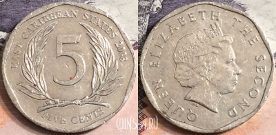 Восточные Карибы 5 центов 2008 года, KM# 36, a082-128