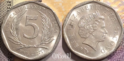 Восточные Карибы 5 центов 2010 года, KM# 36, 151-035