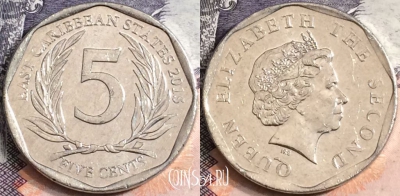 Восточные Карибы 5 центов 2015 года, KM# 36, a082-130
