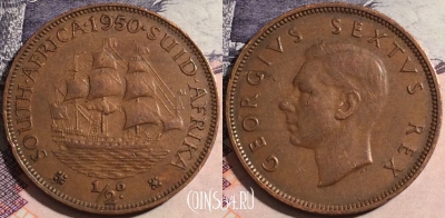 ЮАР (Южная Африка) 1/2 пенни 1950 года, KM# 33, a070-050