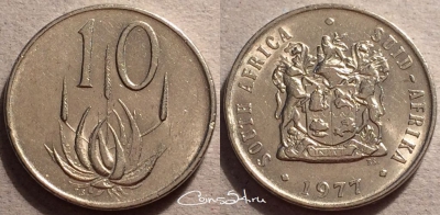 ЮАР 10 центов 1977 года, KM# 85, 87-017b