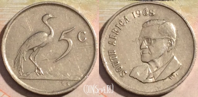 ЮАР 5 центов 1968 года, SOUTH AFRICA, KM# 76.1, 170-123