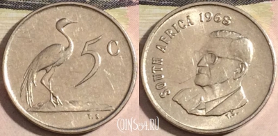ЮАР 5 центов 1968 года, SOUTH AFRICA, KM# 76.1, a133-035
