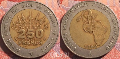 Западная Африка 250 франков 1992 г., KM# 13, 072-137